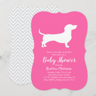 Invitation Dachshund Wiener Chien Baby shower fille rose