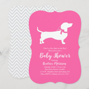 Invitation Dachshund Wiener Chien Baby shower fille rose