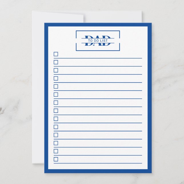 Invitation Dad Modern Blue Monogram 5" x 7" To Do List (Devant)