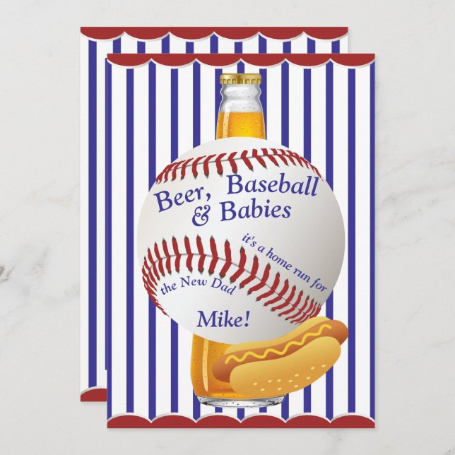 Invitation Daddy Baby shower Beer Baseball et Baby (Devant / Derrière)