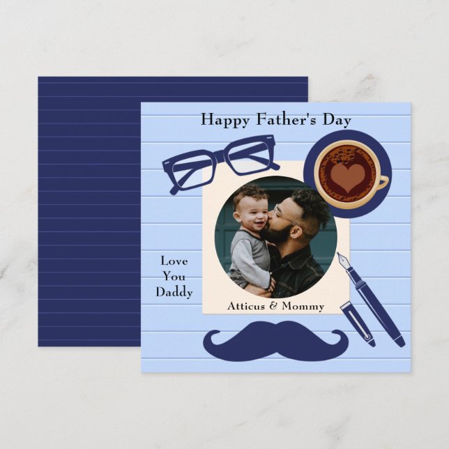 Invitation Daddy Blue Mustache café Happy Fête des pères Card (Devant / Derrière)
