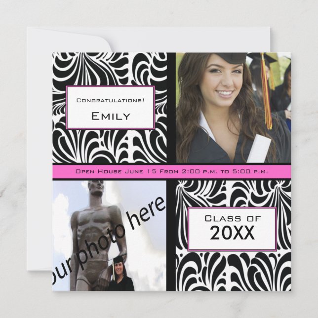 Invitation d'adieu à Black Swirl Graduation (Devant)