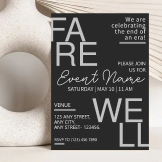 Invitation d'adieu moderne gris neutre