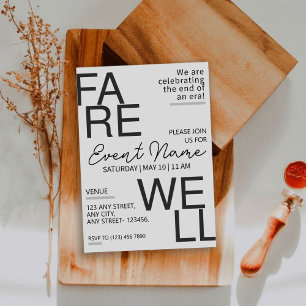 Invitation d'adieu moderne noir et gris neutre