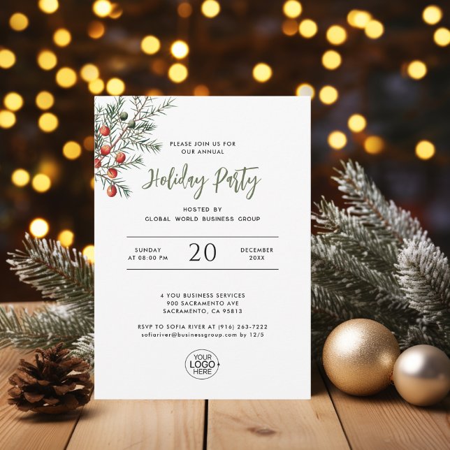 Invitation d'affaires de branche de Noël minimalis (Minimalist Add Your Logo Christmas Branch Business Invitation)