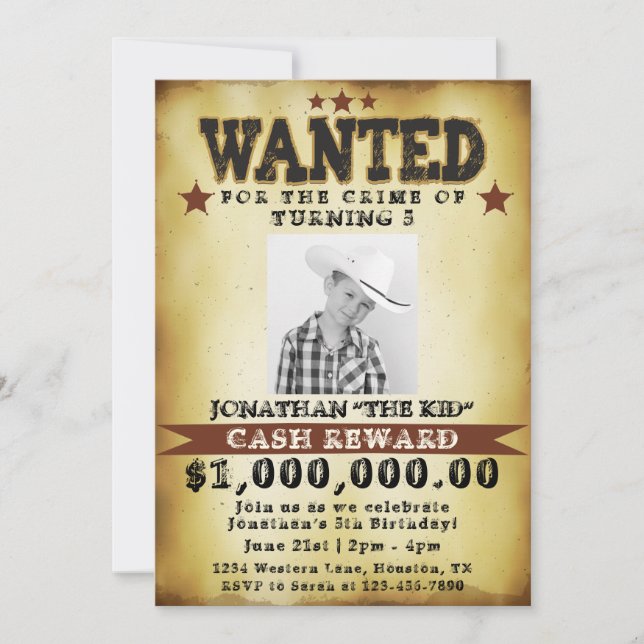Invitation d'affiche recherchée pour cowboy d'anni (Devant)