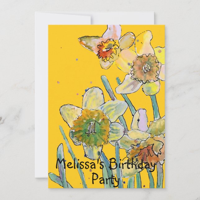 Invitation Daffodil Fleurs Anniversaire Enfants Filles Invita (Devant)