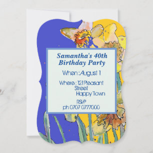 Invitation Daffodil Floral 40e anniversaire Jaune Marine Bleu