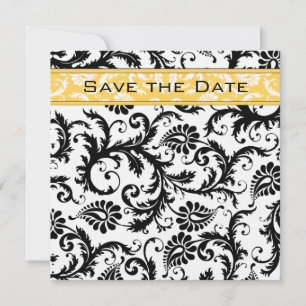Invitation Daffodil Jaune et Noir Damas Enregistrer la date