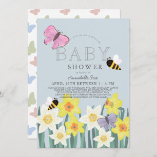 Invitation Daffodil Papillon Bee Floral Baby shower Drive-by