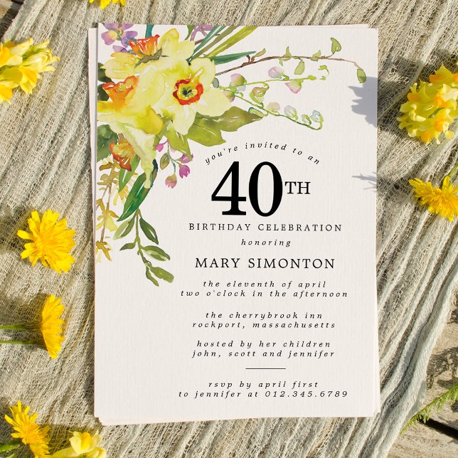 Invitation Daffodile jaune Boho rustique 40e anniversaire (Créateur téléchargé)