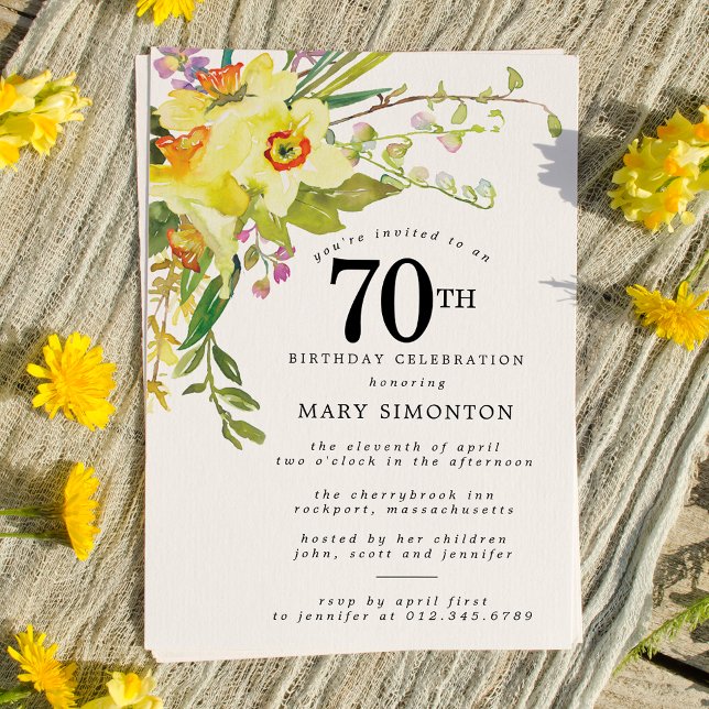 Invitation Daffodile jaune Boho rustique 70e anniversaire (Créateur téléchargé)
