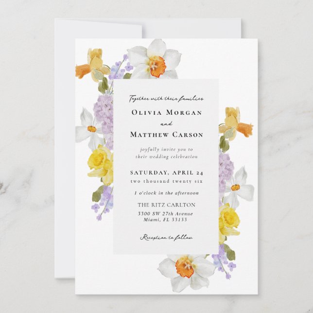 Invitation Daffodiles et Hyacinthes Mariage floral de printem (Devant)