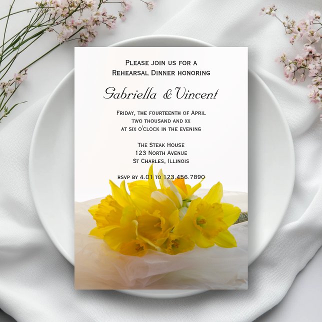 Invitation Daffodiles jaunes sur le dîner de répétition Maria (Créateur téléchargé)