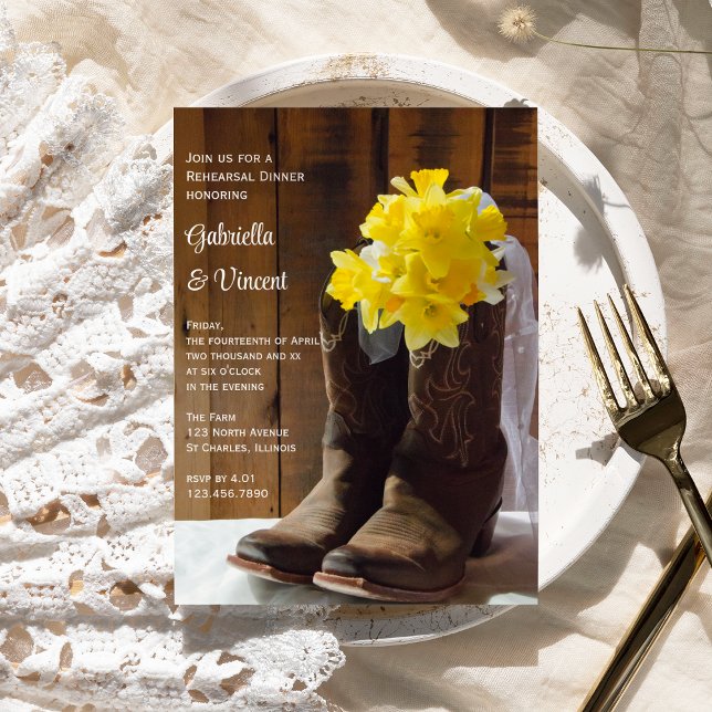 Invitation Daffodils Boots Cowboy Dîner de répétition Mariage (Créateur téléchargé)