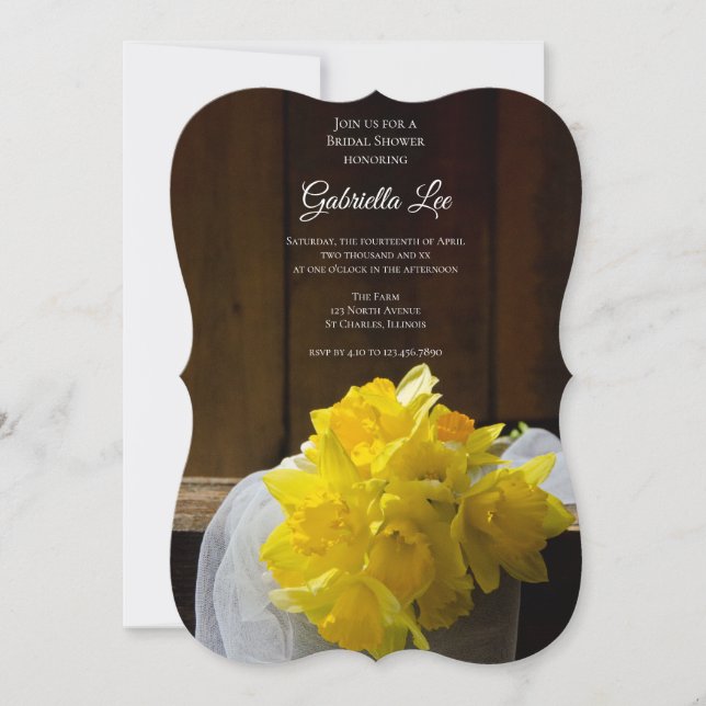 Invitation Daffodils rustiques Grange Bois Fête des mariées d (Devant)