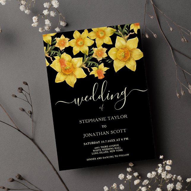 Invitation Daffodiques orange noir mariage floral (Black yellow orange daffodils floral wedding)