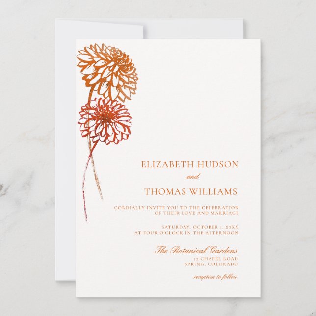 Invitation Dahlia Bold Floral Art croquis Moderne Mariage de  (Devant)