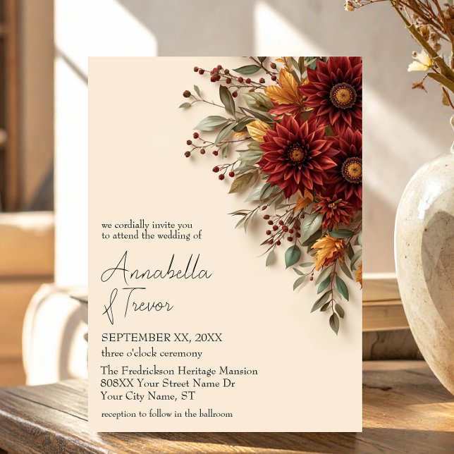 Invitation Dahlia d'automne Fleurs rouille et bordeaux de l'a (Créateur téléchargé)