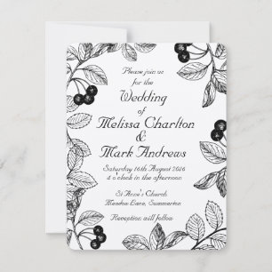 Invitation Dahlia Élégant Rustique Personnalisé Noir et Blanc