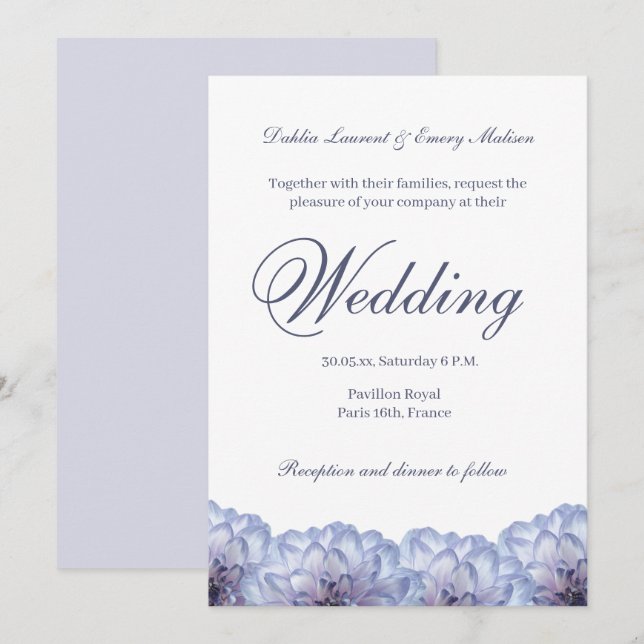 Invitation Dahlia Fleurs Blanches Lilac Élégant Mariage Flora (Devant / Derrière)
