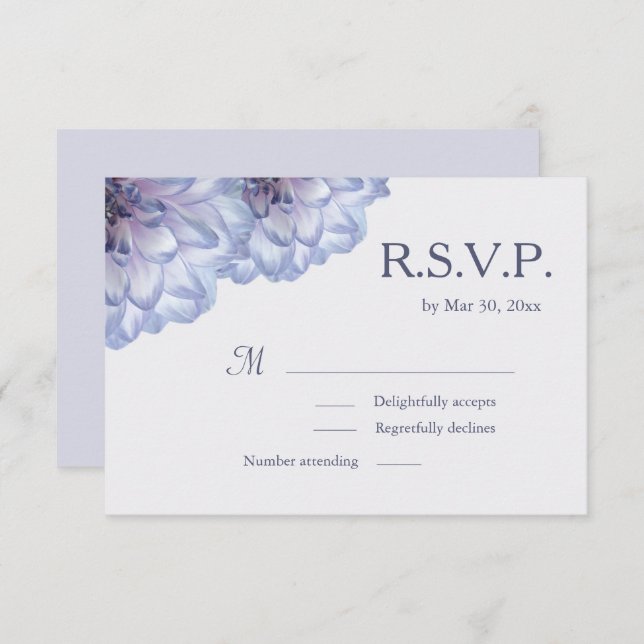 Invitation Dahlia fleurs lilas bleu gris mariage floral RSVP (Devant / Derrière)