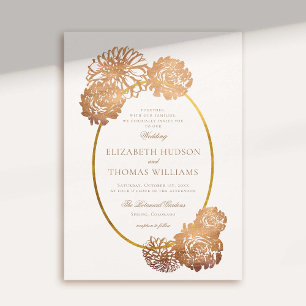 Invitation Dahlia Floral Art croquis cuivre or Mariage de aut