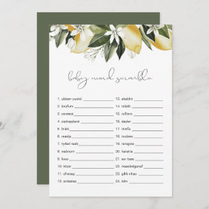 Invitation DAHLIA Lemon Baby Word Scramble Baby shower Jeu