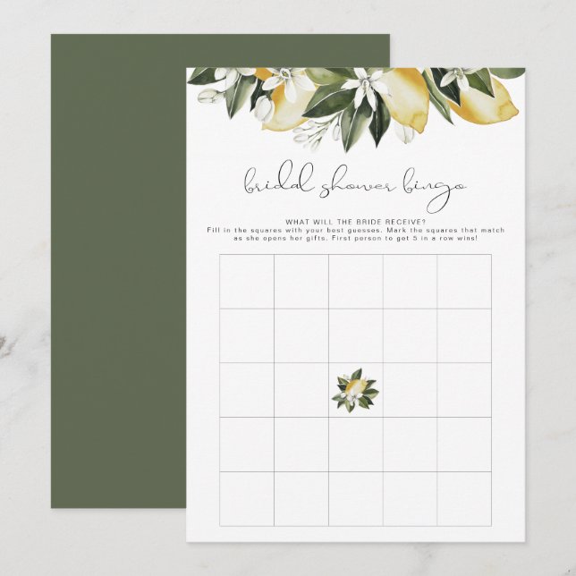 Invitation DAHLIA Lemon Fête des mariées Bingo Game Invitatio (Devant / Derrière)