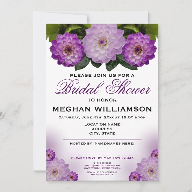 Invitation Dahlia Purple Floral Bridal (Devant)