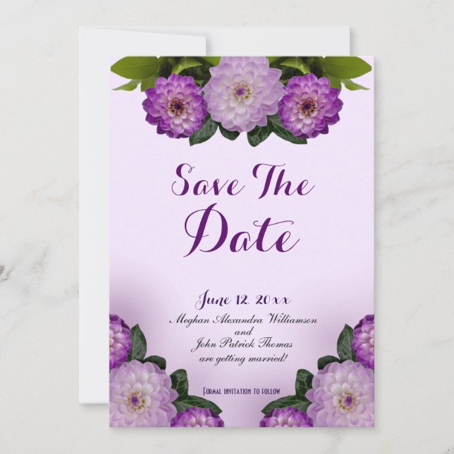 Invitation Dahlia Purple Lavender Lilac Floral Enregistrer La (Devant)