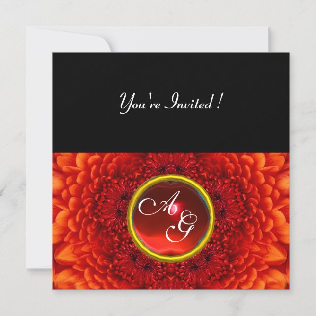 Invitation DAHLIA ROUGE, monogramme RUBIS, noir brillant (Devant)