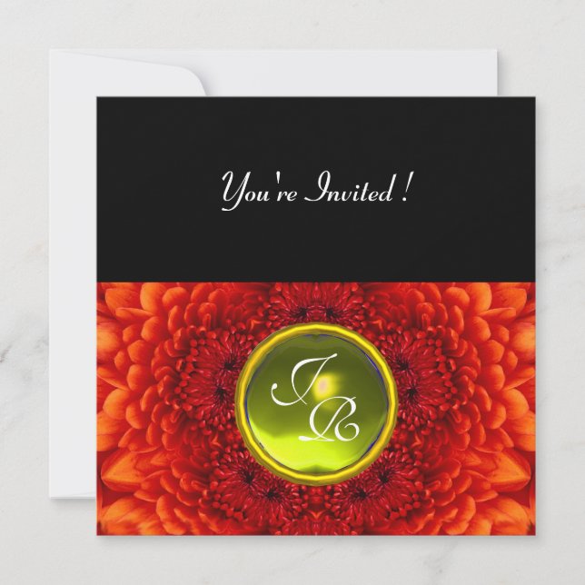 Invitation DAHLIA ROUGE, monogramme TOPAZ, jaune clair (Devant)