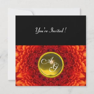 Invitation DAHLIA ROUGE, monogramme TOPAZ, noir jaune vif