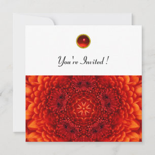 Invitation DAHLIA ROUGE, RUBIS, noir blanc brillant