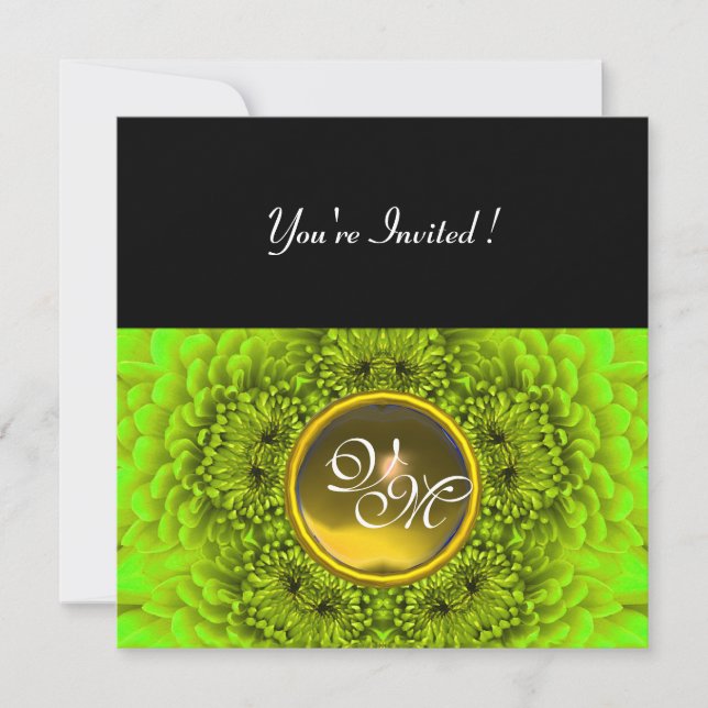 Invitation DAHLIA VERT, TOPAZE, vert brillant noir jaune (Devant)