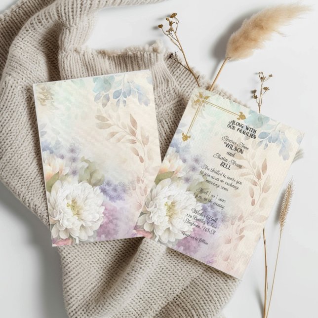 Invitation Dahlias Blanches Aux Accents Violets Pastel (Créateur téléchargé)