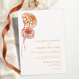 Invitation Dahlias d'automne cuivre brûlé esquisse mariage mo