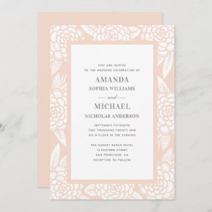 Invitation Dahlias. Fleurs de jardin roses. Mariage floral