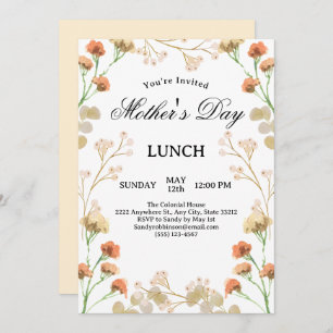 Invitation Dainty Fleur sauvage White Mère's Day Lunch