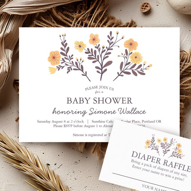 Invitation Dainty Florals Élégant BABY SHOWER CHic PERSONNALI (Dainty Golden Florals Elegant Chic CUSTOM BABY SHOWER Invitation -also matching enclosure & thx card)
