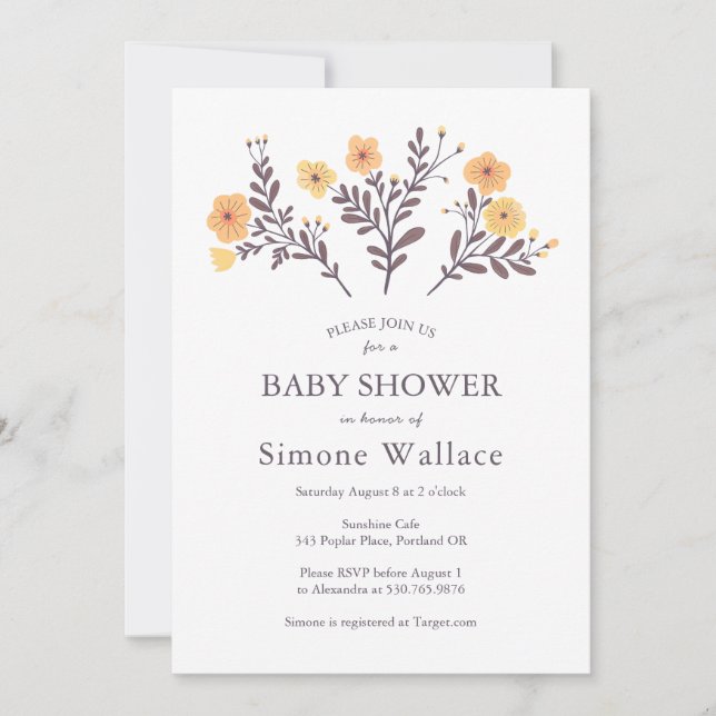 Invitation Dainty Florals Élégant BABY SHOWER CHic PERSONNALI (Devant)