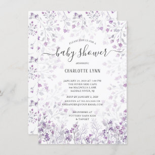 Invitation Dainty Purple Aquarelle Fleurs Filles Baby shower
