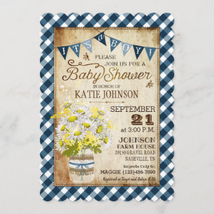 Invitation Daisées de campagne En vichy Baby shower de chèque