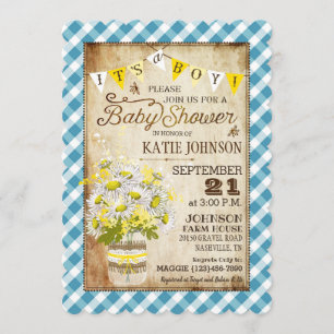 Invitation Daisées de campagne En vichy Baby shower de chèque