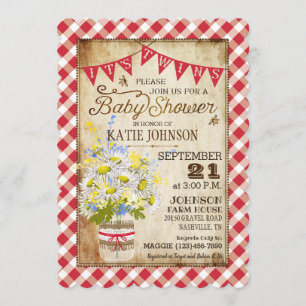 Invitation Daisées de pays En vichy Check Baby shower jumeaux