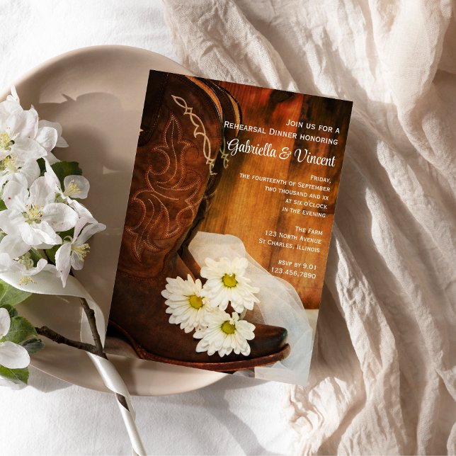 Invitation Daisées et bottes de cowboy Dîner de répétition oc (Créateur téléchargé)