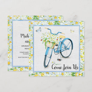 Invitation Daises & Blue Bicyclette fête d'anniversaire