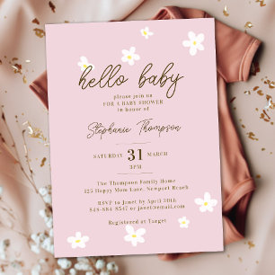Invitation Daisies Bonjour Bébé Printemps rose Boho fille Dou