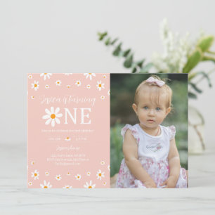 Invitation Daisy 1er Anniversaire Photo rose